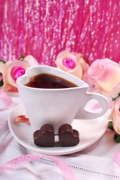 Café e chocolates para valentines — Fotografia de Stock