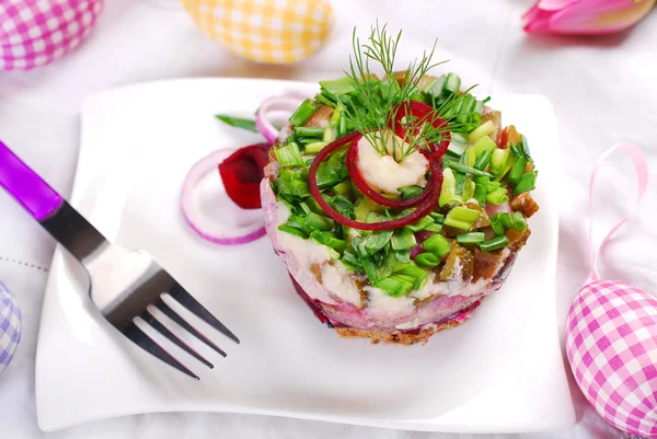 Herring tartar with beets and chive for easter — Stock Photo, Image