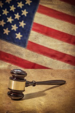 Gavel on a background of the American flag,old style clipart