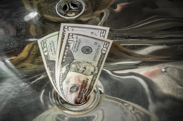 Dollars, Money Down the Drain — Stock Photo, Image