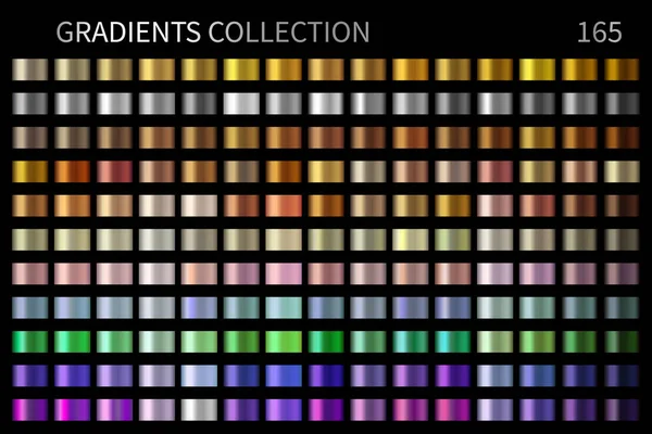 Vektör Gradients koleksiyonu. Altın, altın, gümüş, bronz, bakır, krom, mor, mor renkler. Krom kenarlık için parlak, zarif renkler, logo etiket tasarımı çerçeve kurdele ödülü