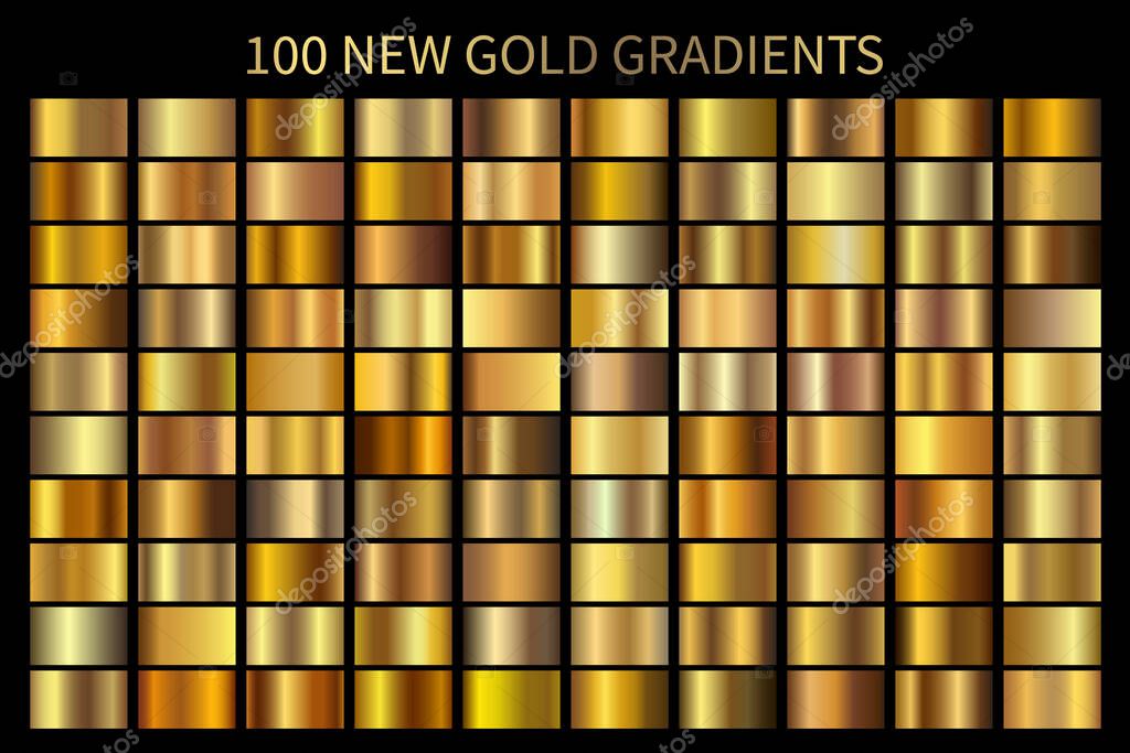 Gold Gradient vector set. Shiny, elegant golden, bronze, copper gradation colors for border, logo, label design, packaging, frame, ribbon, award, certificate, Christmas design