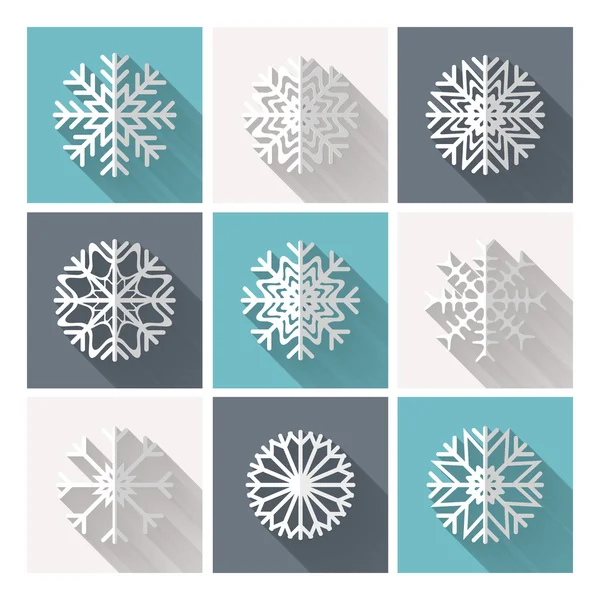 Conjunto de copos de nieve planos retro — Vector de stock