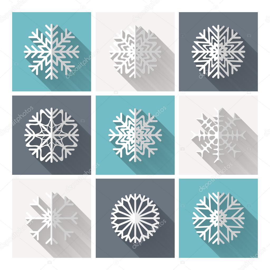 Set of retro flat snowflakes