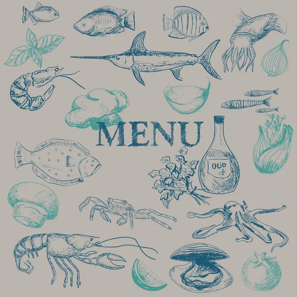 Menú restaurante de mariscos — Vector de stock