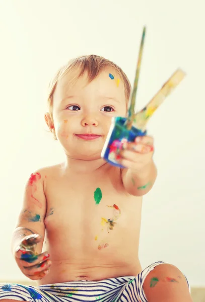 Meisje van de baby schilderij — Stockfoto