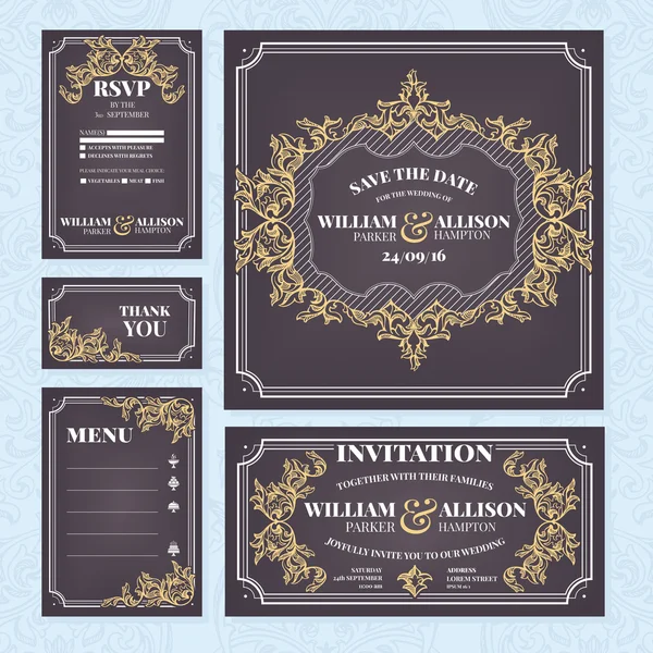 Conjunto de tarjetas de boda — Vector de stock