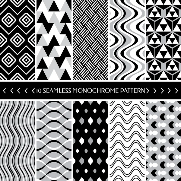 Sammlung von 10 geometrischen nahtlosen Musterhintergrund — Stockvektor