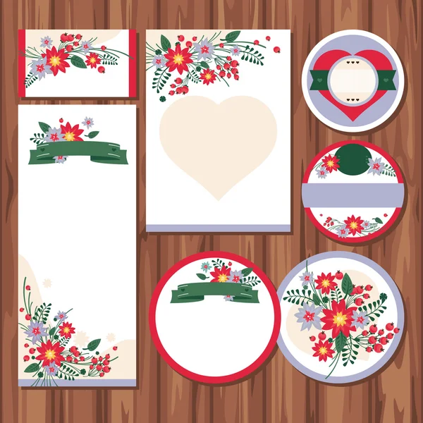 Conjunto de tarjetas de boda florales — Vector de stock