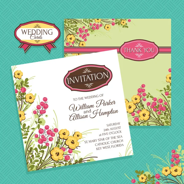 Cartão de casamento floral — Vetor de Stock