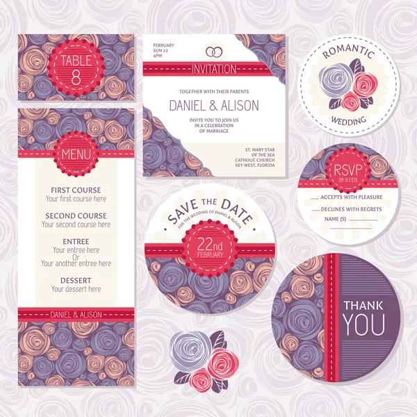 Set of floral wedding cards — Stock Vector