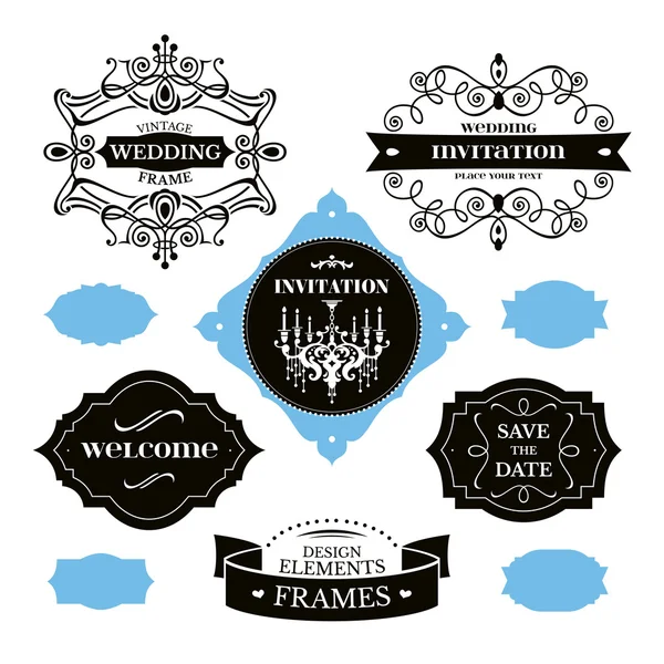 Set of wedding frames and labels — Stock Vector