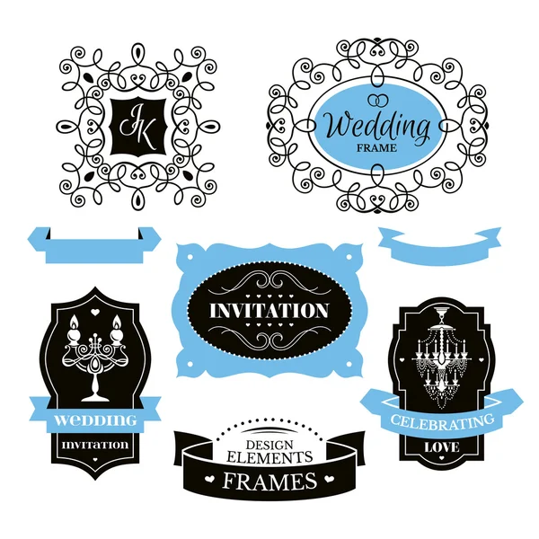 Conjunto de marcos y etiquetas de boda — Vector de stock