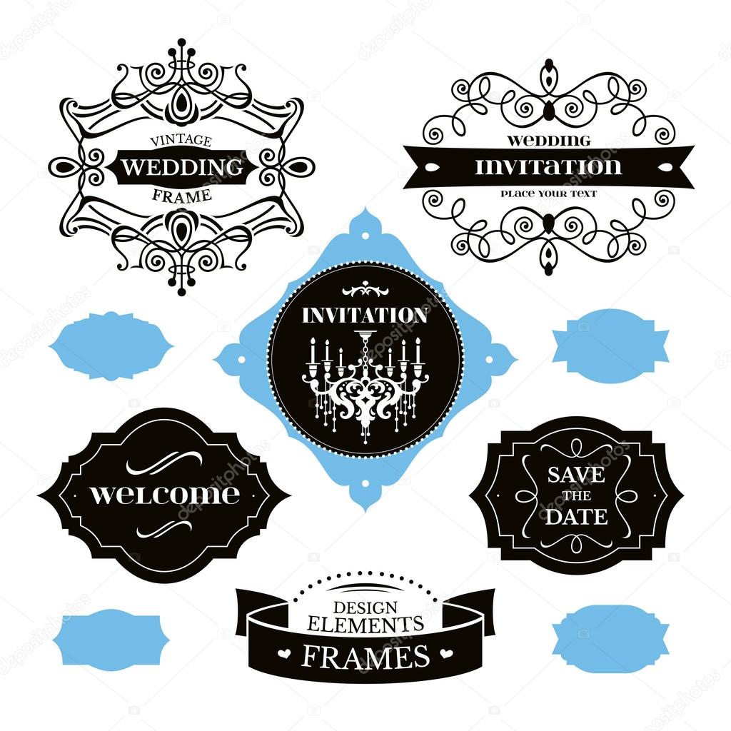 Set of wedding frames and labels