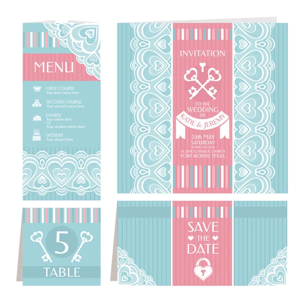 Conjunto de tarjetas de boda vintage — Vector de stock