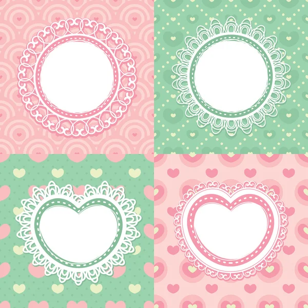 Set of lace frames with circles and hearts — Stock Vector