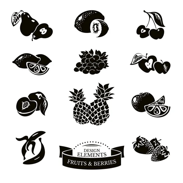 Juego de iconos de frutas y bayas — Archivo Imágenes Vectoriales