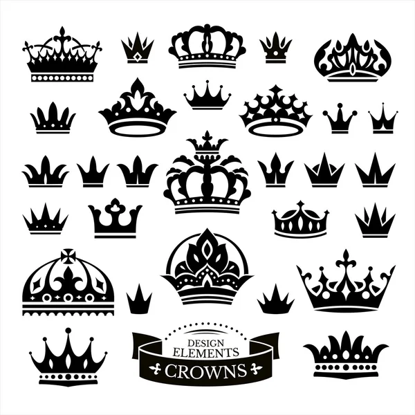 Set of various crowns isolated on white — Stock Vector