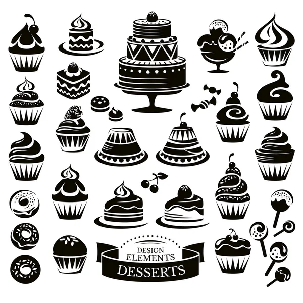 Verzameling van desserts ontwerpelementen — Stockvector