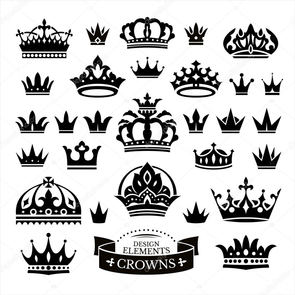 Set of various crowns isolated on white