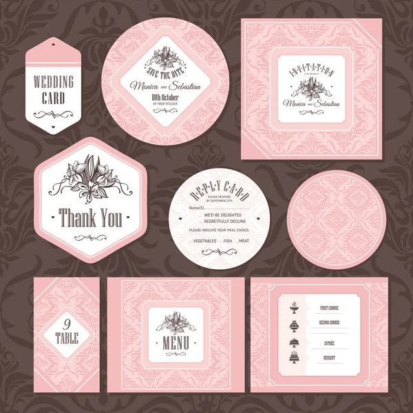 Conjunto de tarjetas de boda florales — Vector de stock