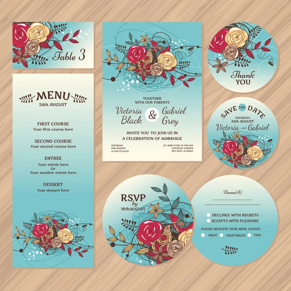 Conjunto de tarjetas de boda florales — Vector de stock