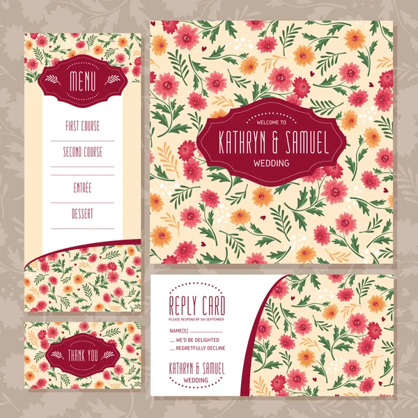 Set von floralen Hochzeitskarten — Stockvektor