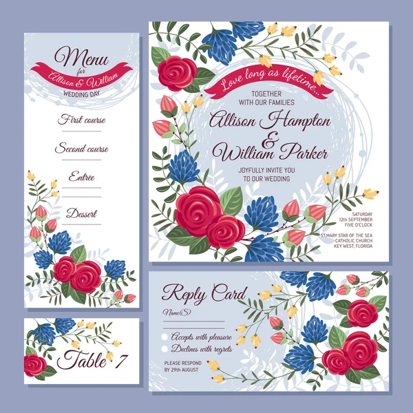 Conjunto de tarjetas de boda florales — Archivo Imágenes Vectoriales