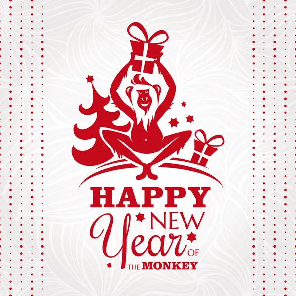 Νέο έτος ευχετήρια κάρτα με μαϊμού — Διανυσματικό Αρχείο