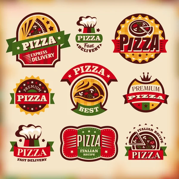 Conjunto de etiquetas de pizza vintage vector — Vector de stock