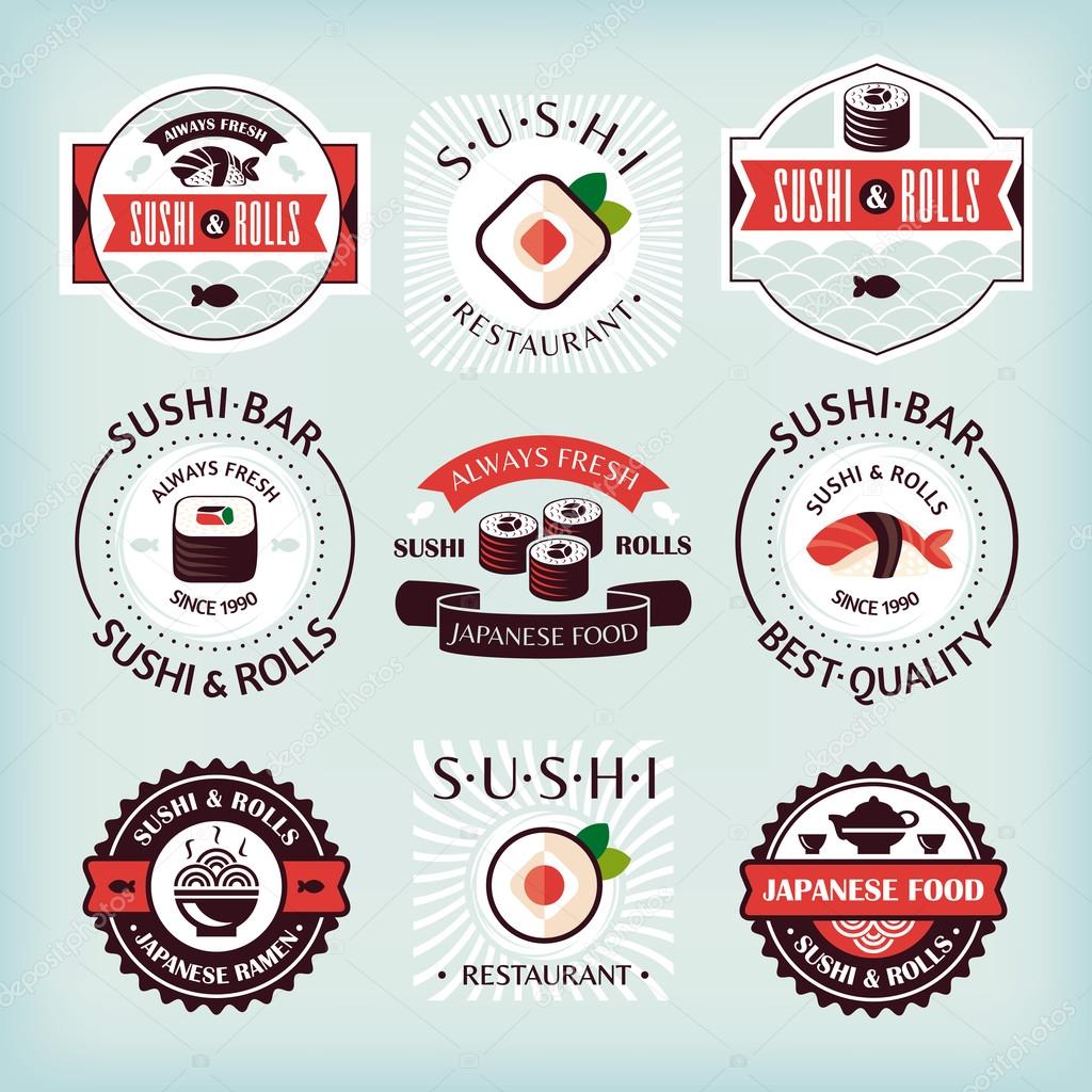 Set of various sushi labels