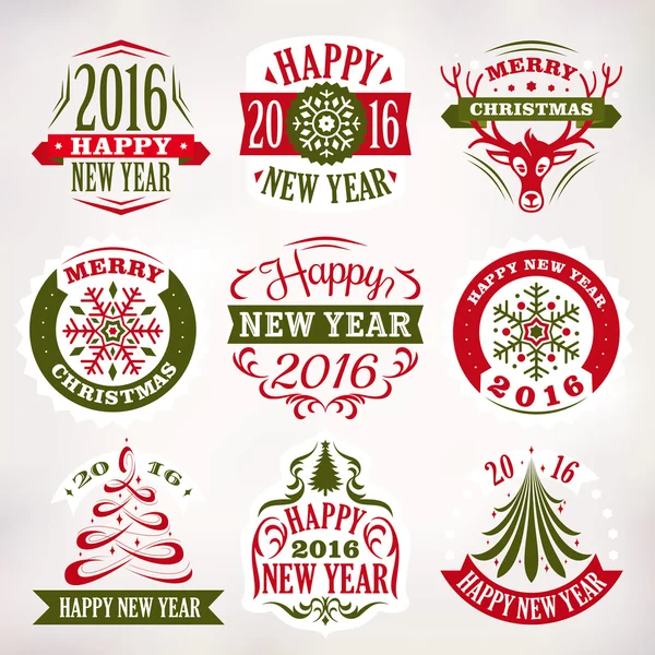 Natal e Ano Novo elementos de decoração e rótulos — Vetor de Stock