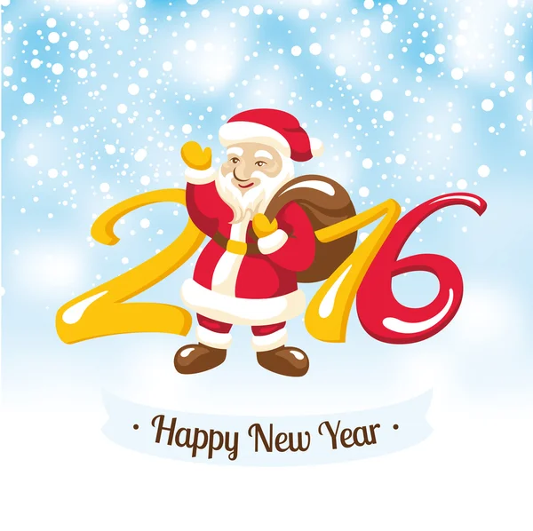 Tarjeta de felicitación de Año Nuevo con Santa Claus — Vector de stock