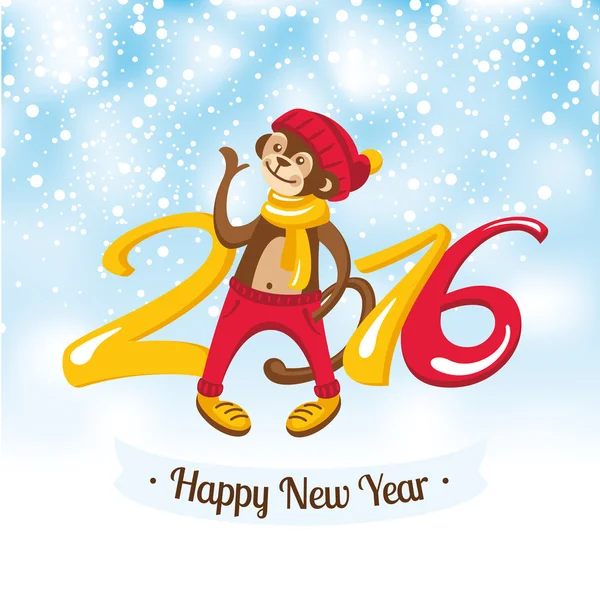 New Year greeting card with cute monkey — Stock Vector