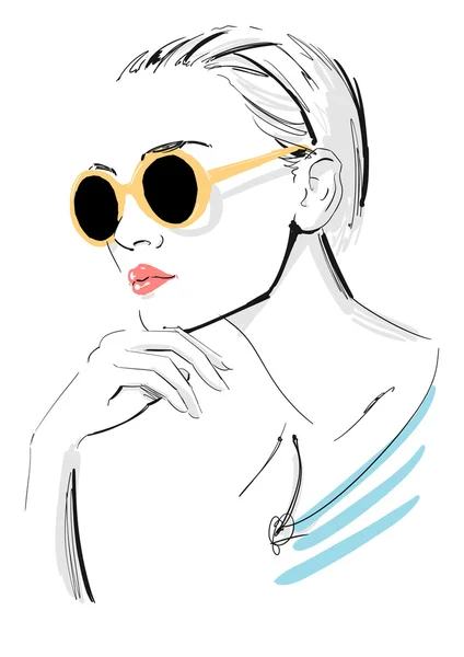 Fashion Model Wearing Sunglasses — Stock Vector