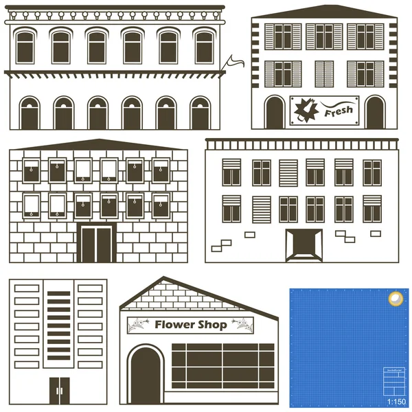 Buildings collection outlined — ストックベクタ