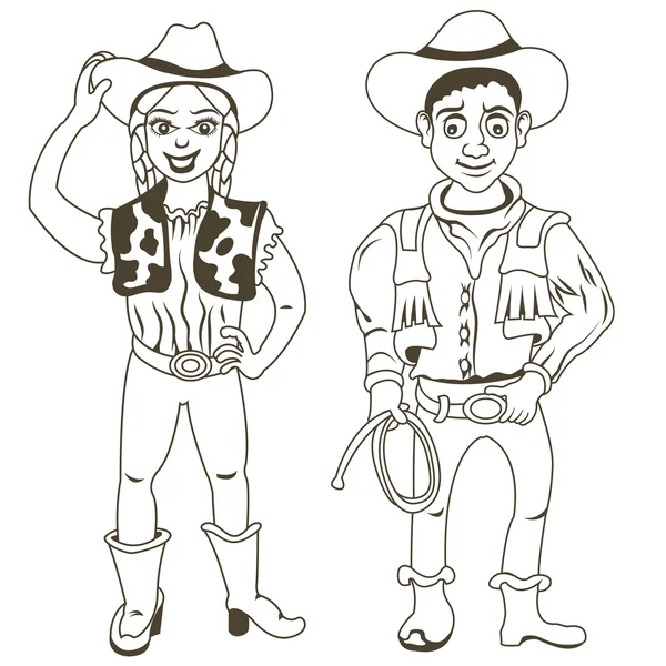 Cowboy characters outlined — Stock Vector