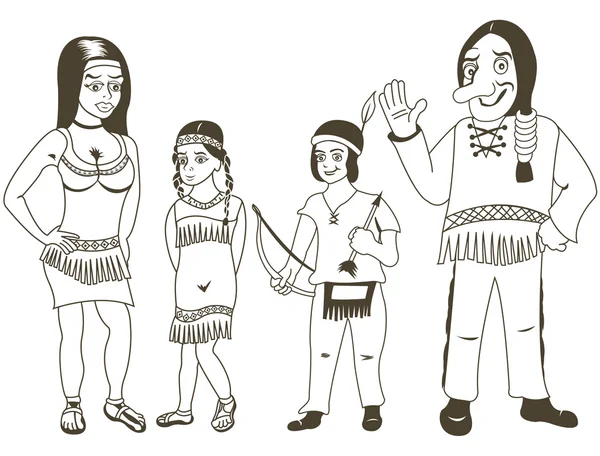 Native American familie geschetst — Stockvector