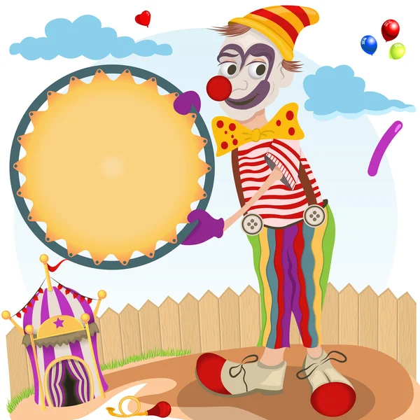 Clown con striscione rotondo — Vettoriale Stock