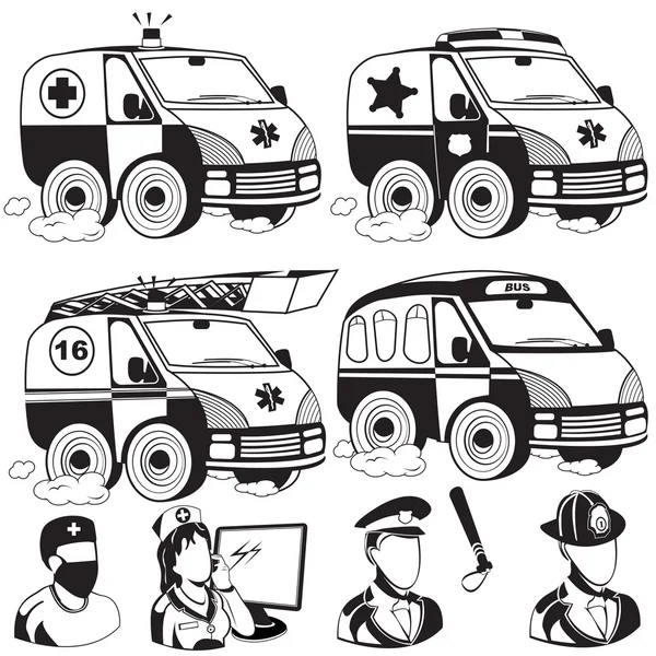 Ambulance police d'urgence camion de pompiers bus — Image vectorielle