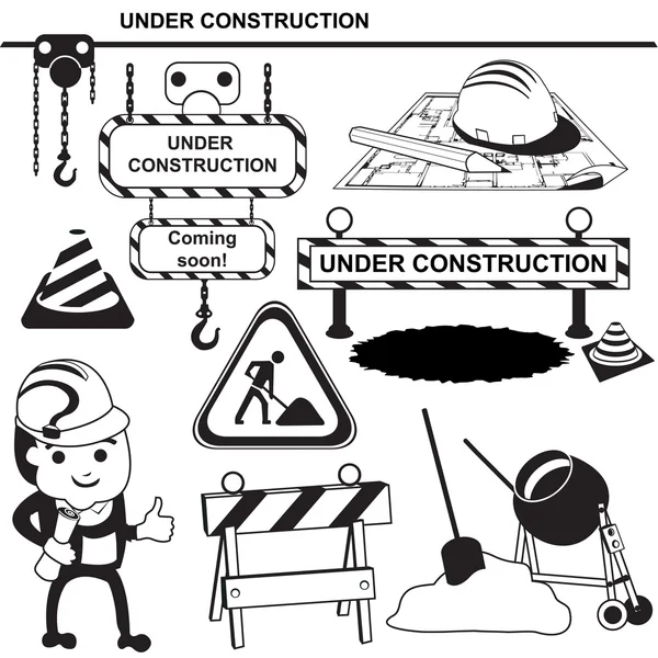 Under construction black signs — Stock Vector