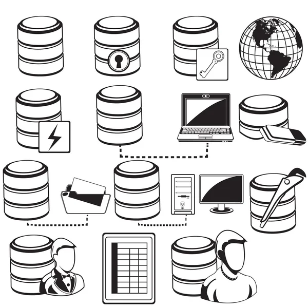Database icone nere Illustrazione Stock