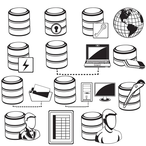 Veritabanı siyah simgeler Stok Illüstrasyon