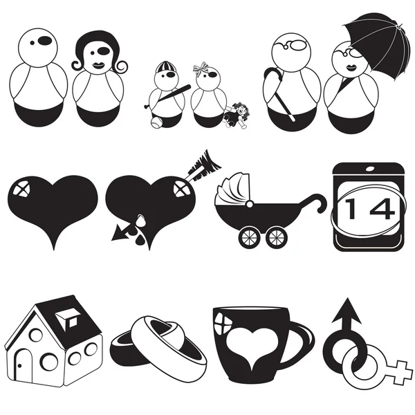 Familia Iconos negros Ilustración De Stock