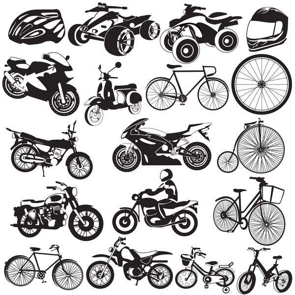 Fiets en motorfiets zwarte pictogrammen — Stockvector