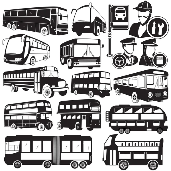 Iconos de autobús — Vector de stock