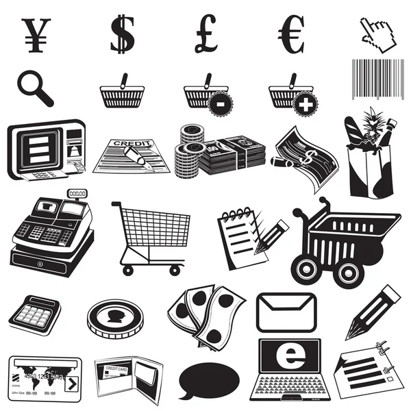 Shopping black icons — Stock Vector