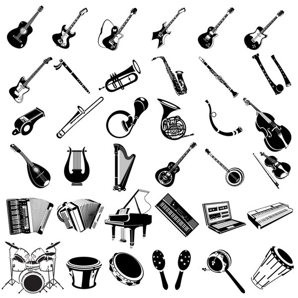 Music instrument black icons