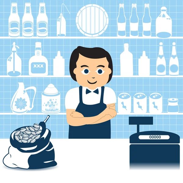 Salesman in grocery shop — Stock Vector