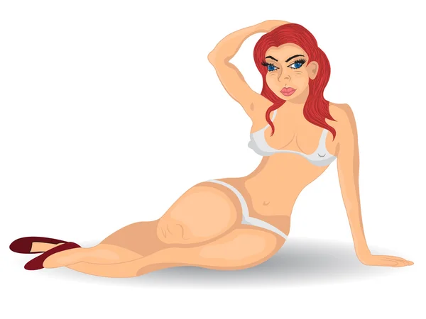 Rödhårig tjej i bikini — Stock vektor